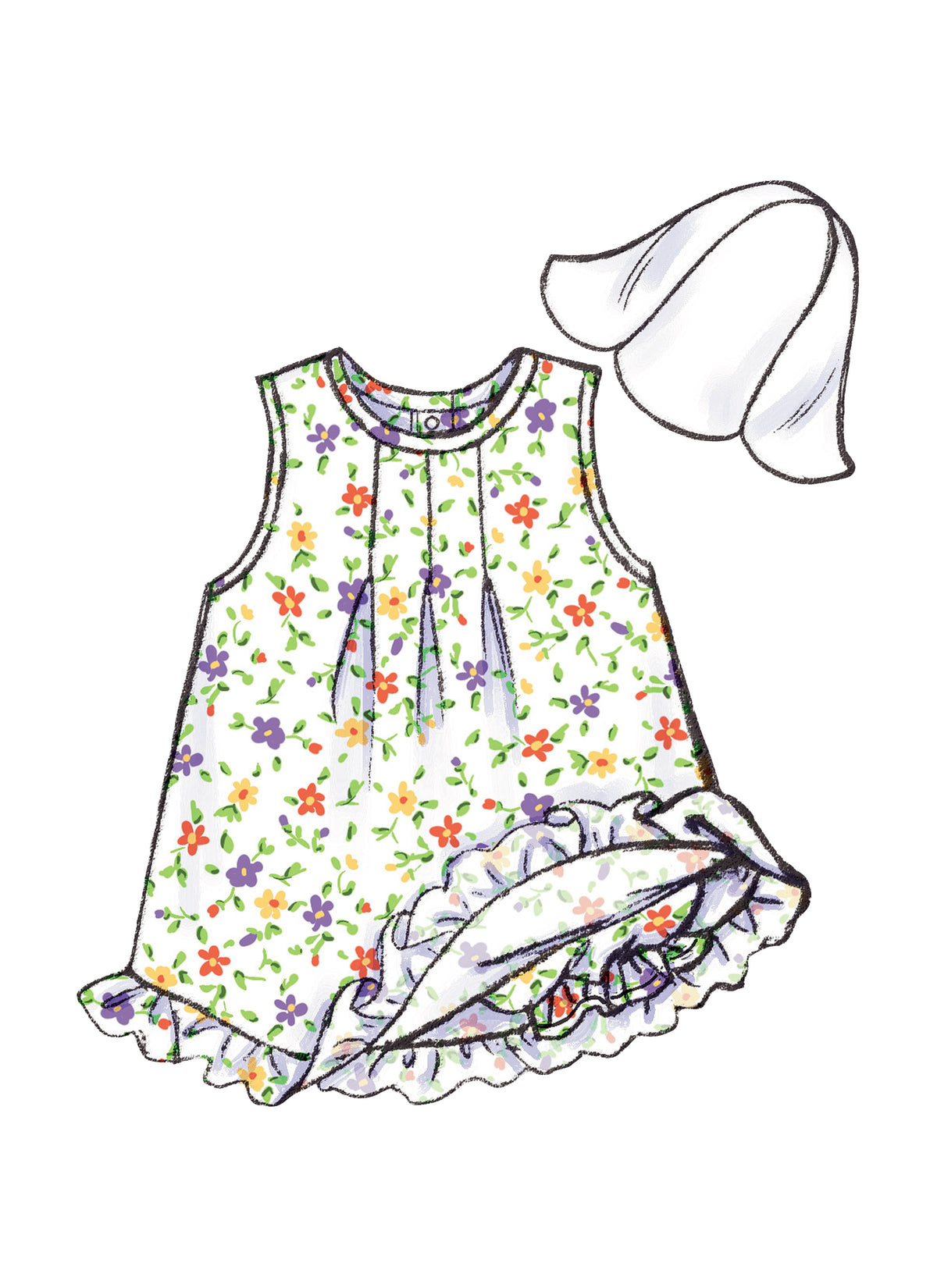 Butterick B3405 sewing pattern envelope showing the baby dress & top designs