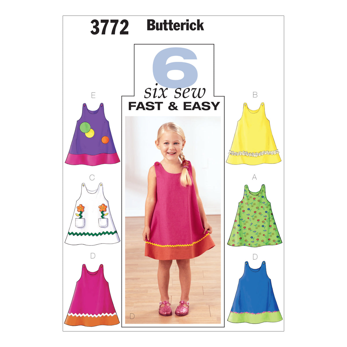 Butterick B3772 sewing pattern envelope showing the toddler dress designs