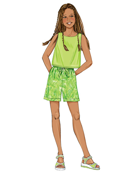 Butterick B3860 sewing pattern envelope showing the girls' top & dress designs