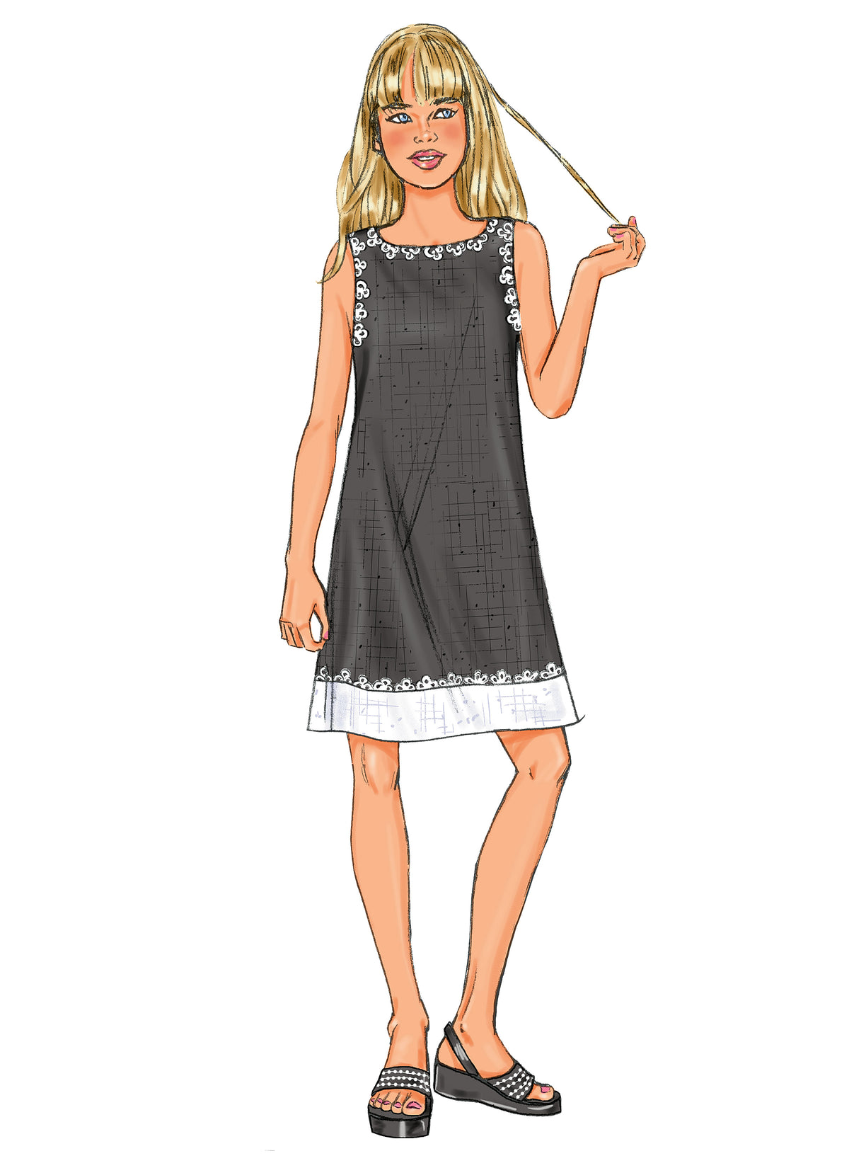 Butterick B3860 sewing pattern envelope showing the girls' top & dress designs
