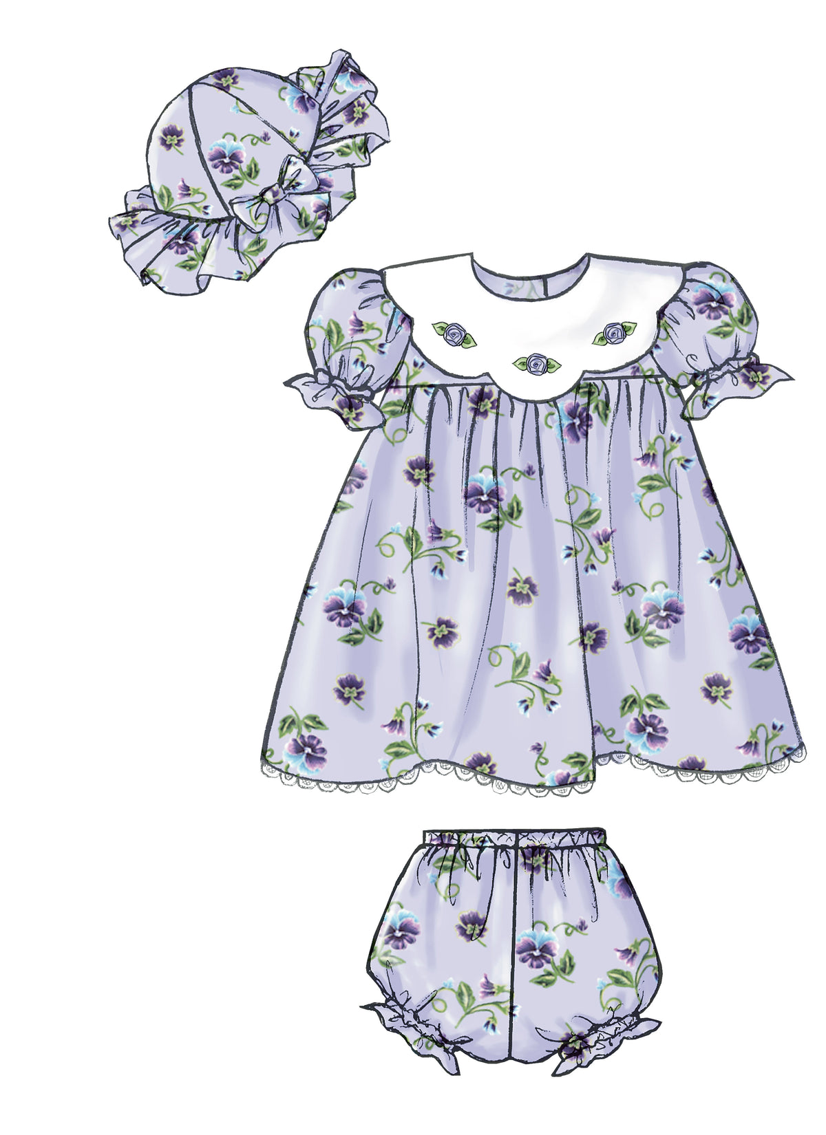 Butterick B4110 sewing pattern envelope showing the baby dress & jumpsuit designs
