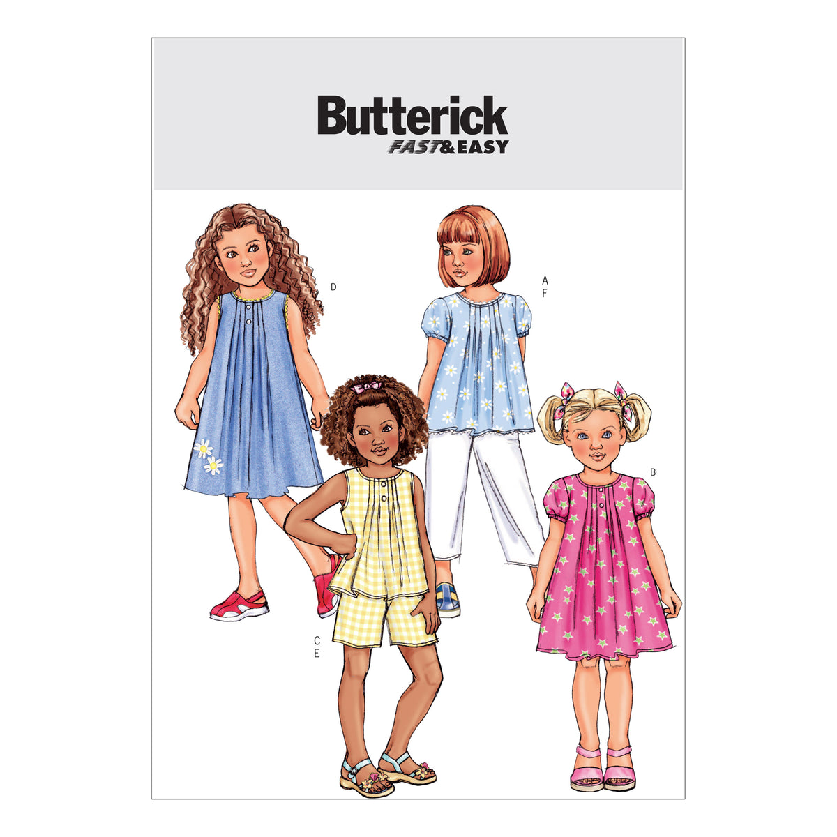 Butterick B4176 sewing pattern envelope showing the children's top & dress designs