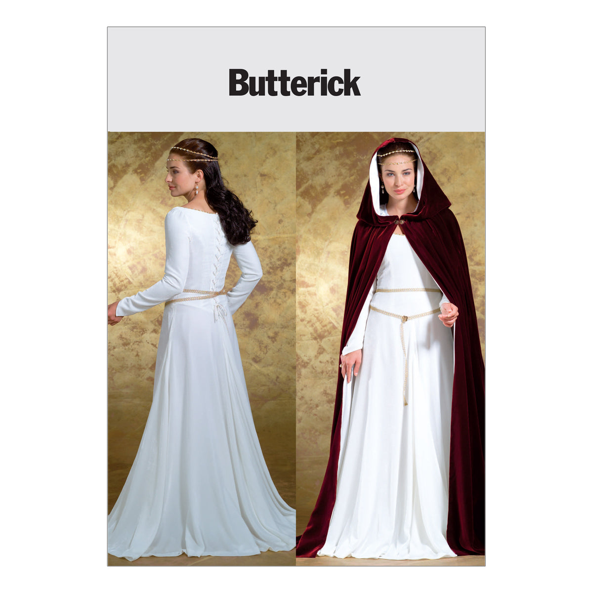 Butterick B4377 sewing pattern envelope showing the hooded cape costume designs