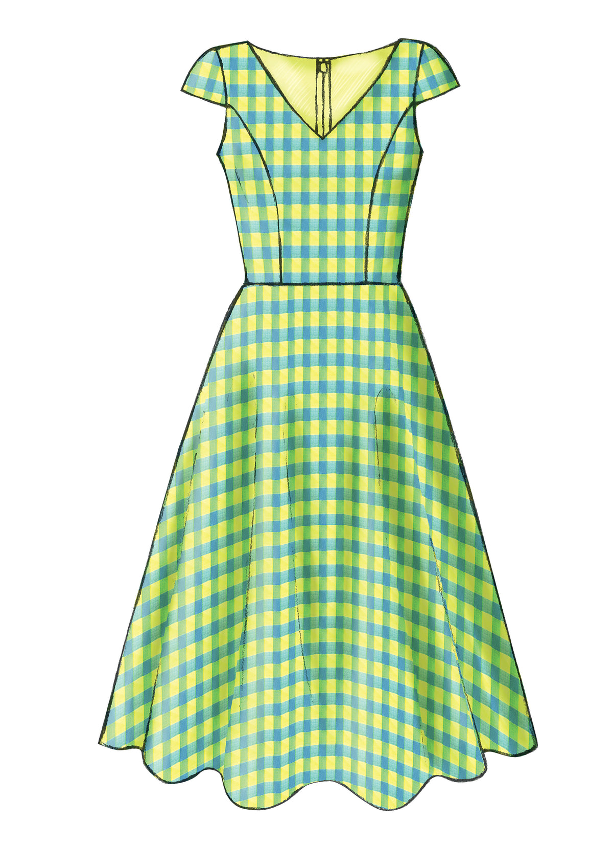 Butterick B4443 sewing pattern envelope showing the fitted bodice dress designs