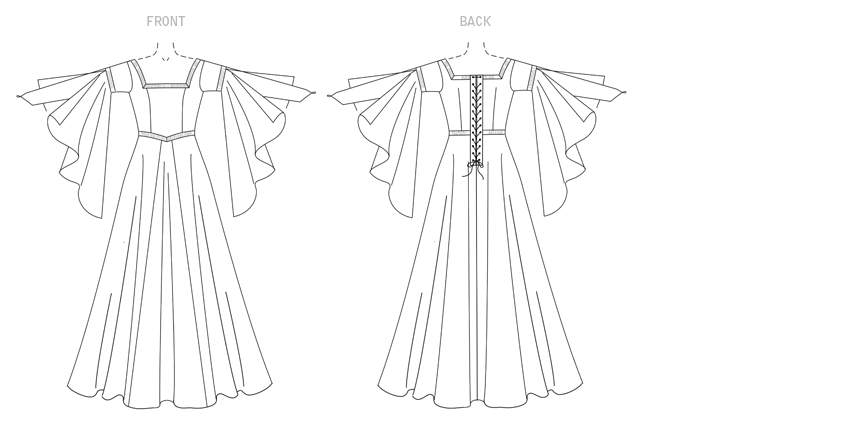 Butterick B4571 sewing pattern envelope showing the floor-length gown costume designs
