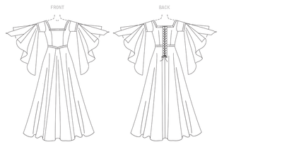 Butterick B4571 sewing pattern envelope showing the floor-length gown costume designs