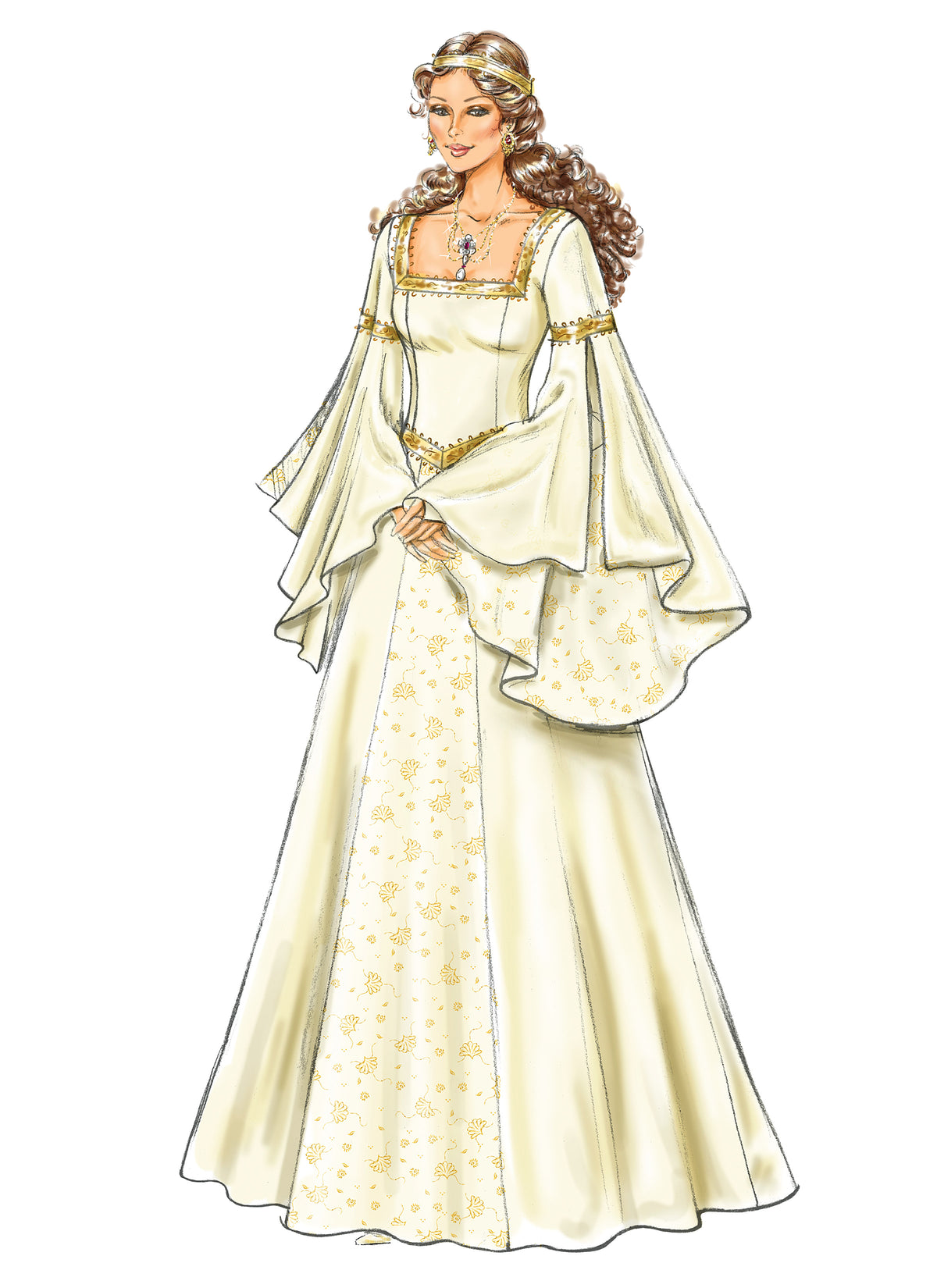Butterick B4571 sewing pattern envelope showing the floor-length gown costume designs