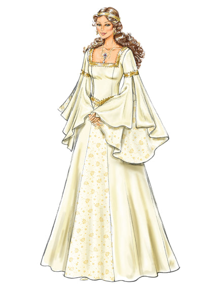 Butterick B4571 sewing pattern envelope showing the floor-length gown costume designs