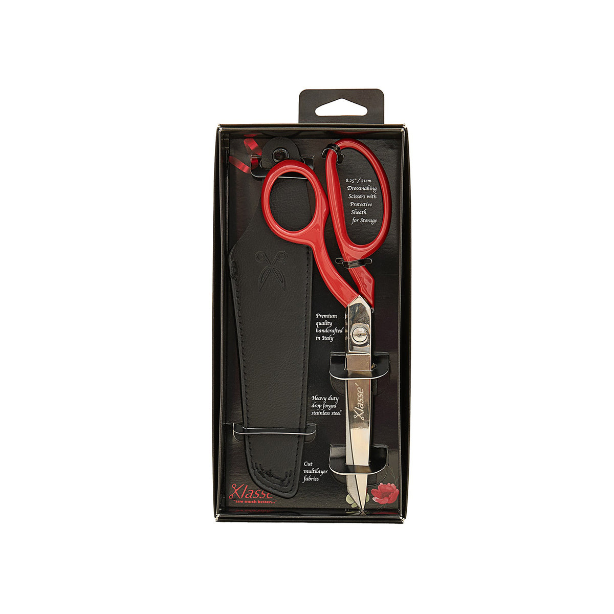 Klasse dressmaking shears with faux leather sheath in a gift box