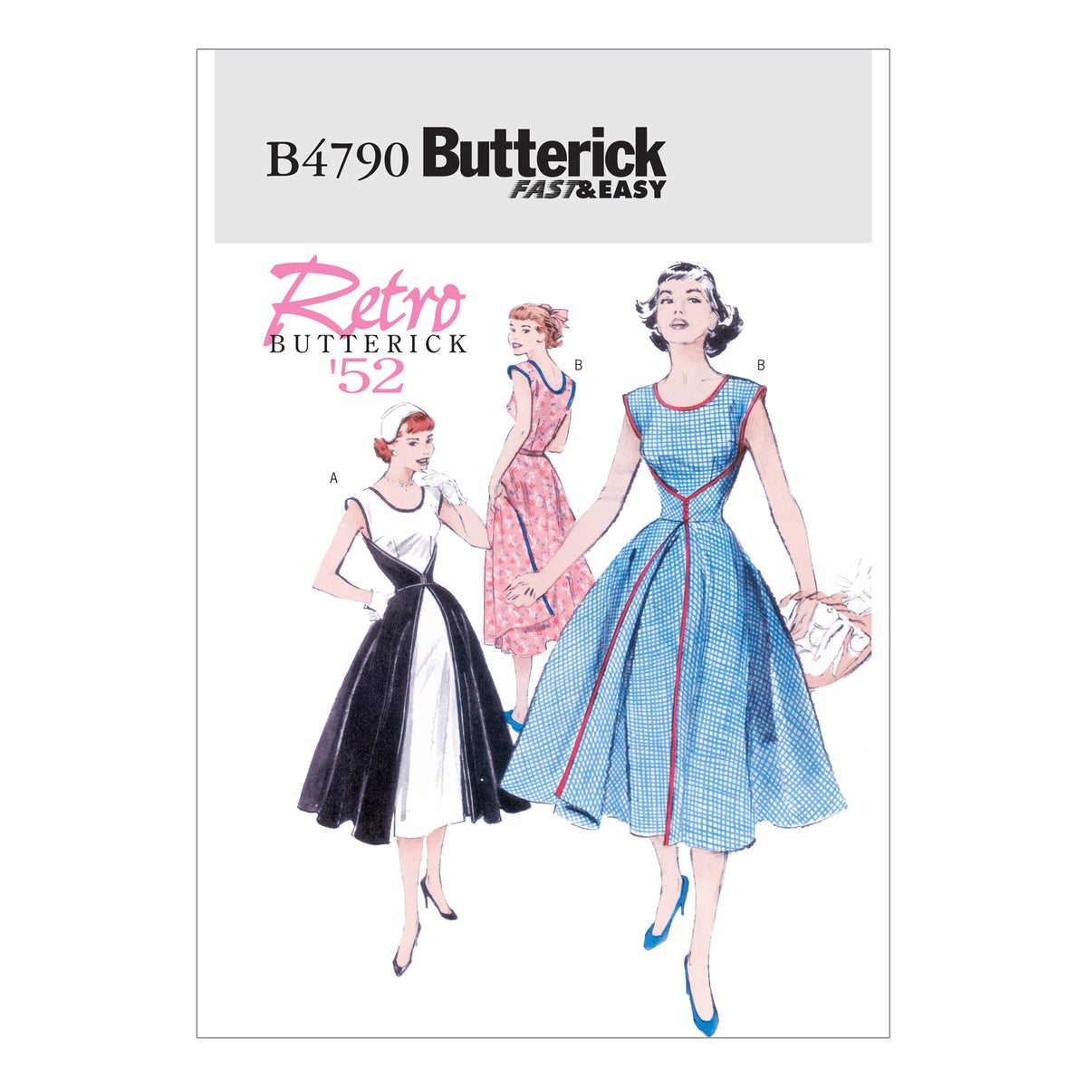 Butterick B4790 sewing pattern envelope showing the simple dress designs