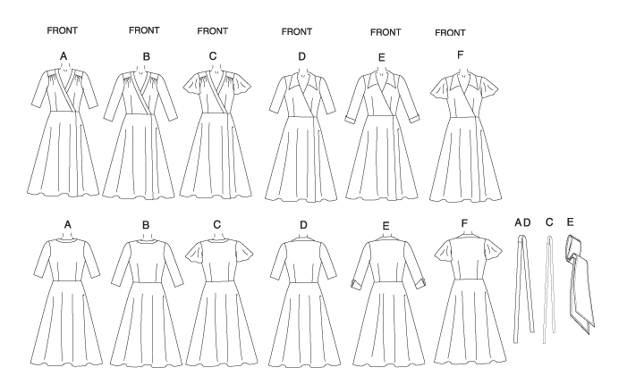 Butterick B5030 sewing pattern envelope showing the wrap dress designs