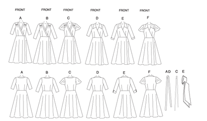Butterick B5030 sewing pattern envelope showing the wrap dress designs