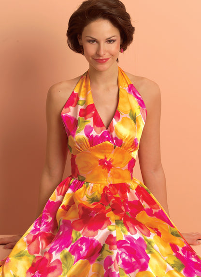Butterick B5209 sewing pattern envelope showing the halter & cap sleeve dress designs
