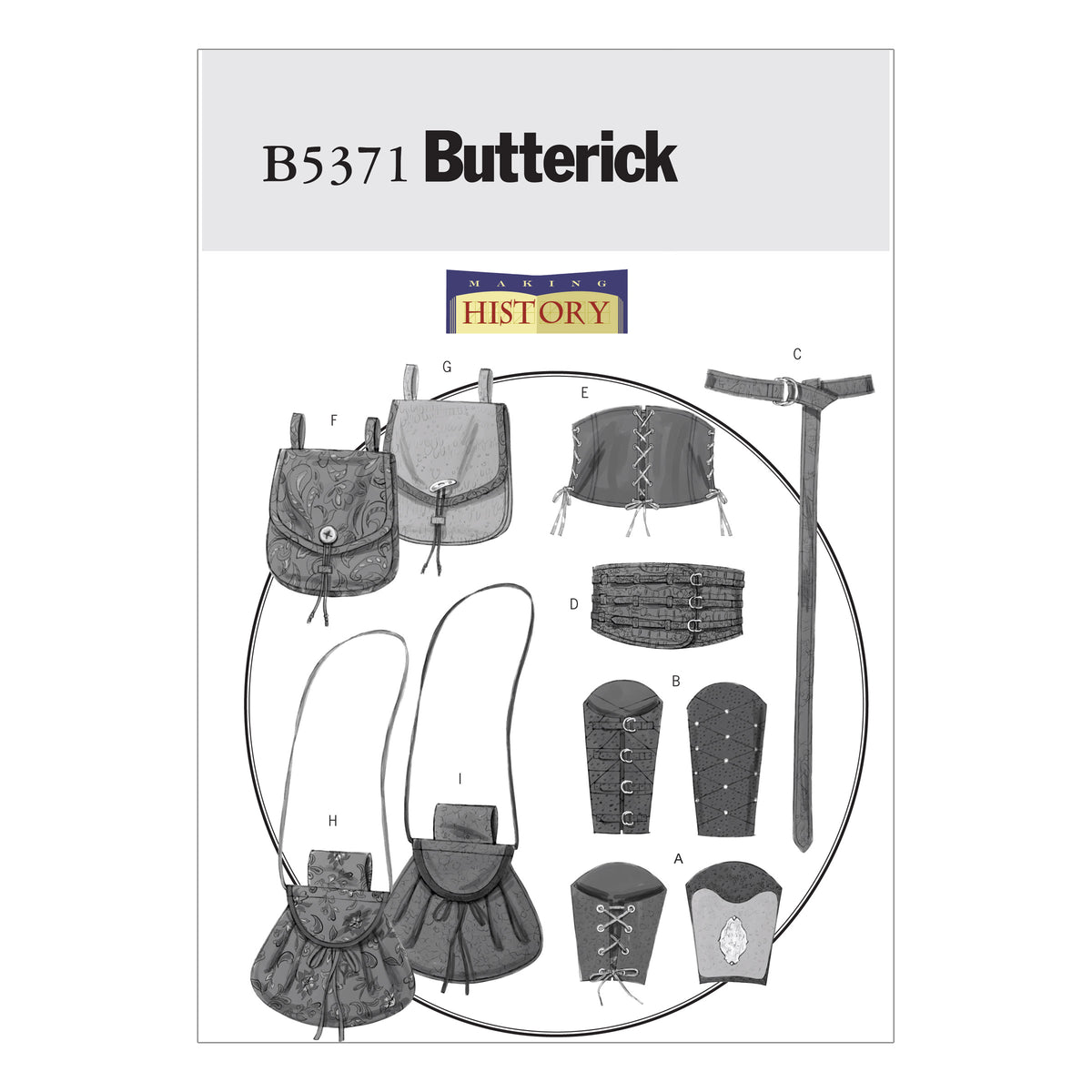 Butterick B5371 sewing pattern envelope showing the wrist bracer costume designs