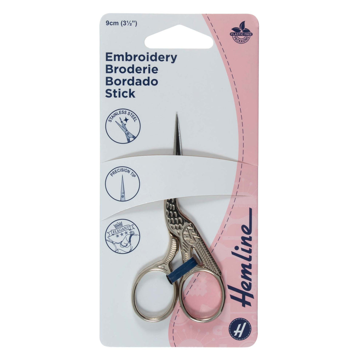 Gold coloured stork shaped embroidery scissors