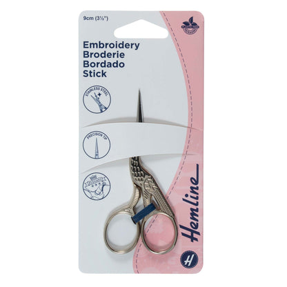 Gold coloured stork shaped embroidery scissors