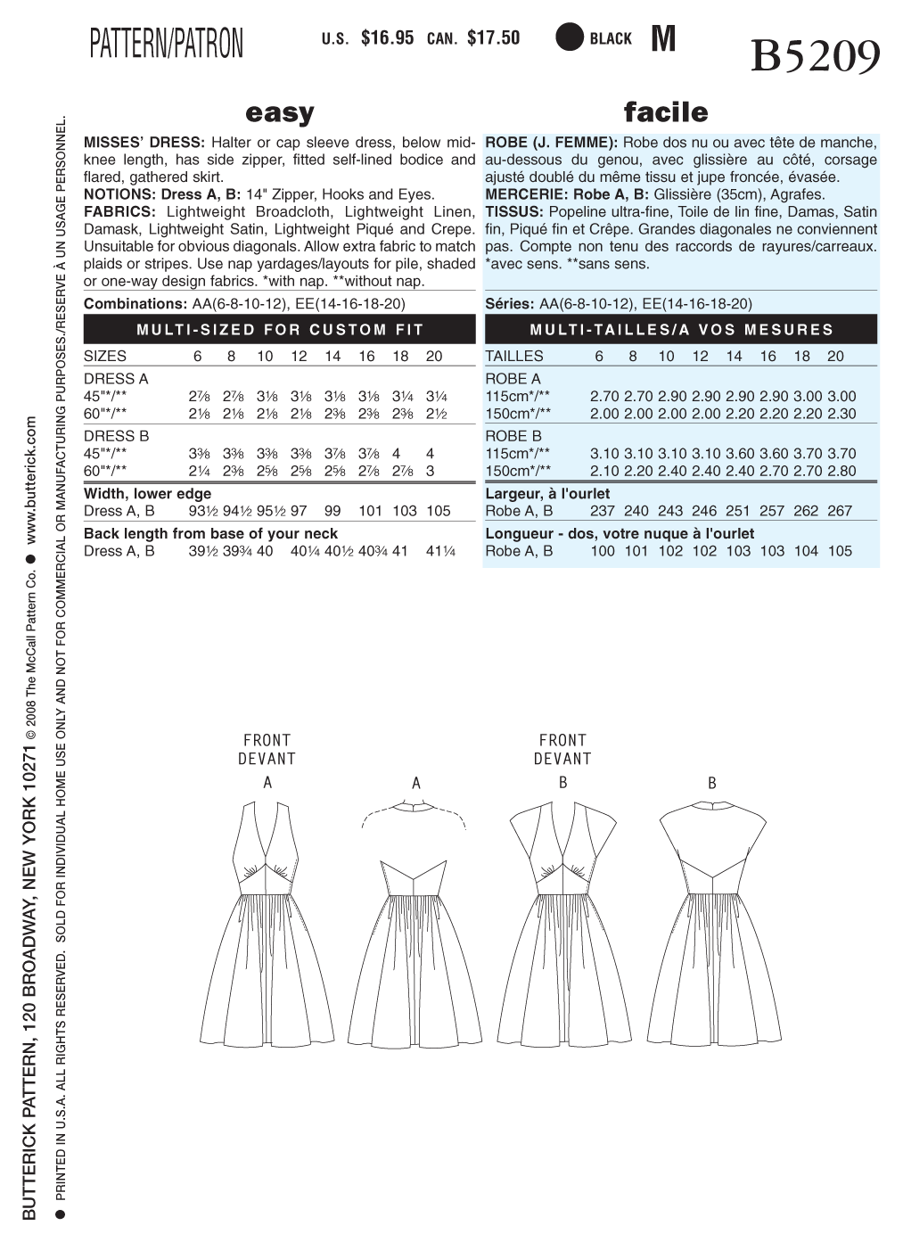 Butterick B5509 sewing pattern envelope showing the costume apron designs