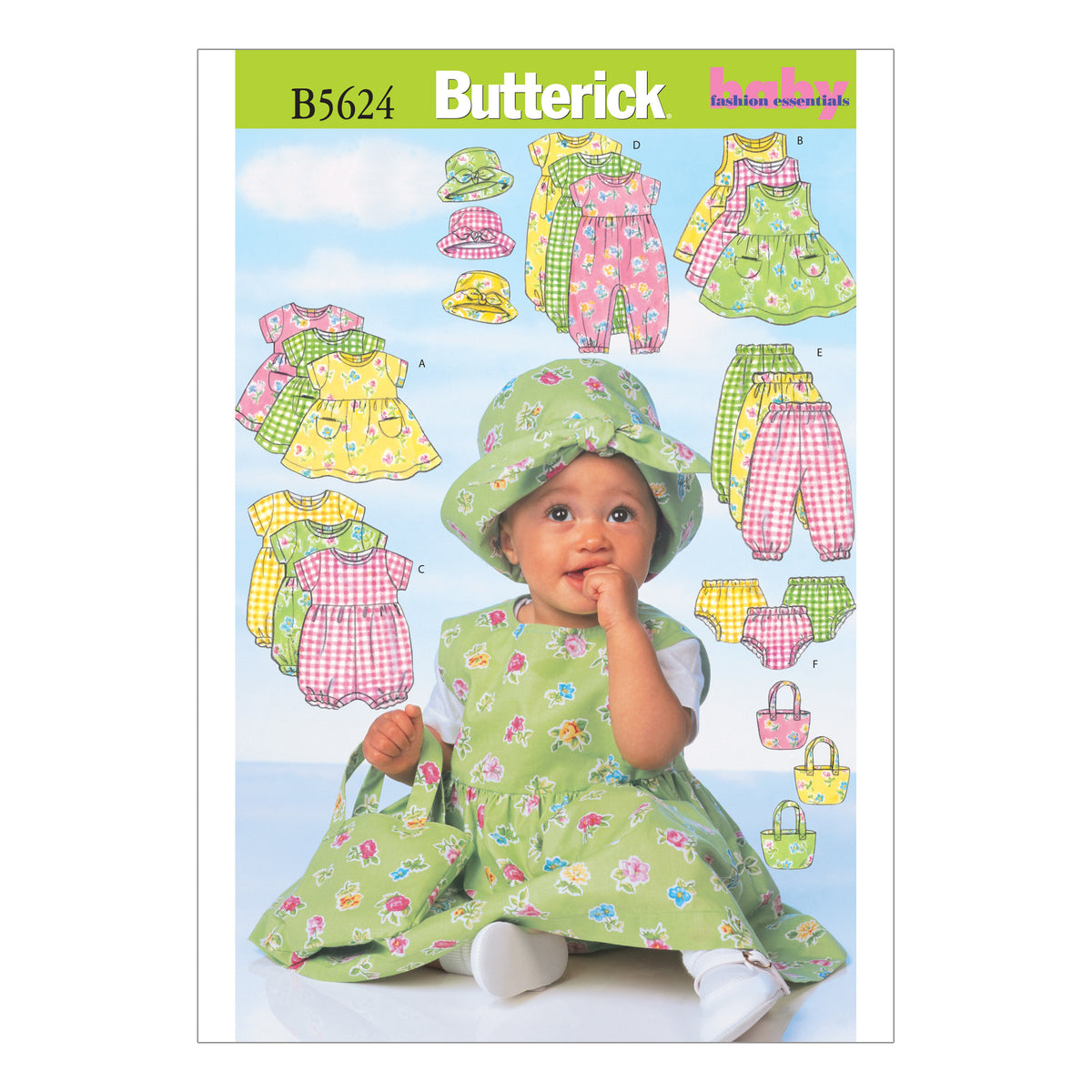 Butterick B5624 baby dress, romper & jumpsuit sewing pattern envelope