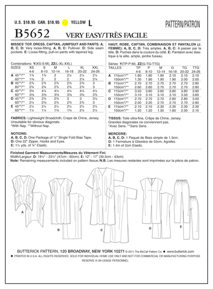 Butterick B5652 misses' sportswear sewing pattern envelope