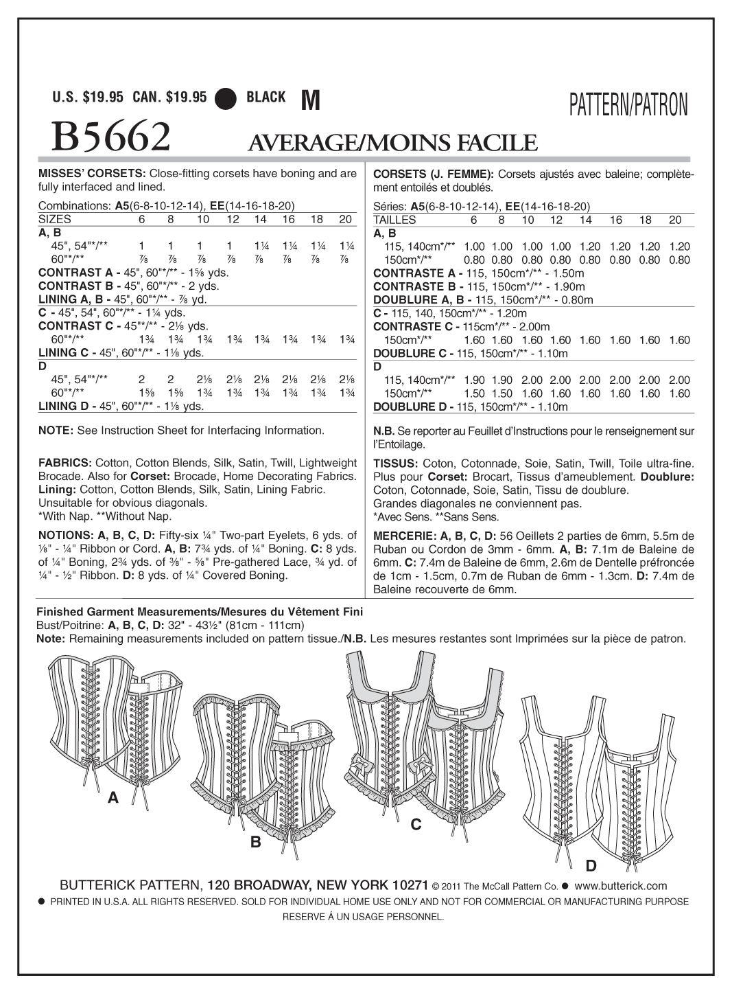 Butterick B5662 misses' corset sewing pattern envelope