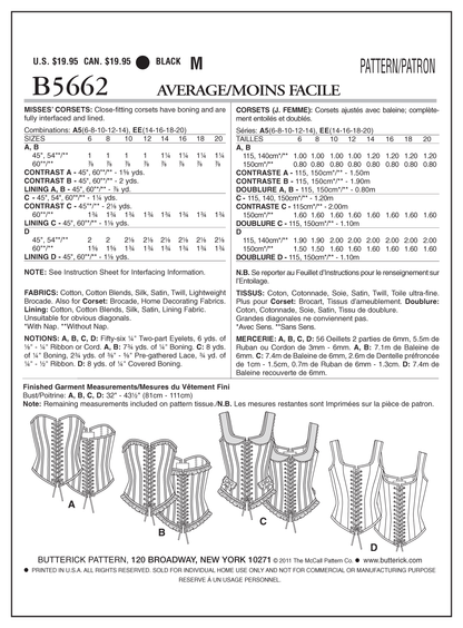 Butterick B5662 misses' corset sewing pattern envelope