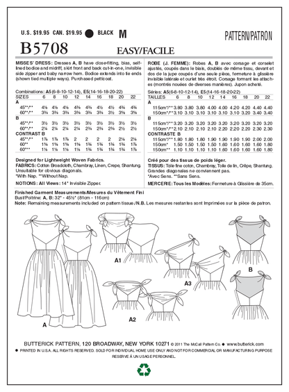 Butterick B5708 misses' dress sewing pattern envelope