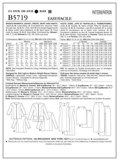 Butterick B5719 women's plus size jacket sewing pattern envelope