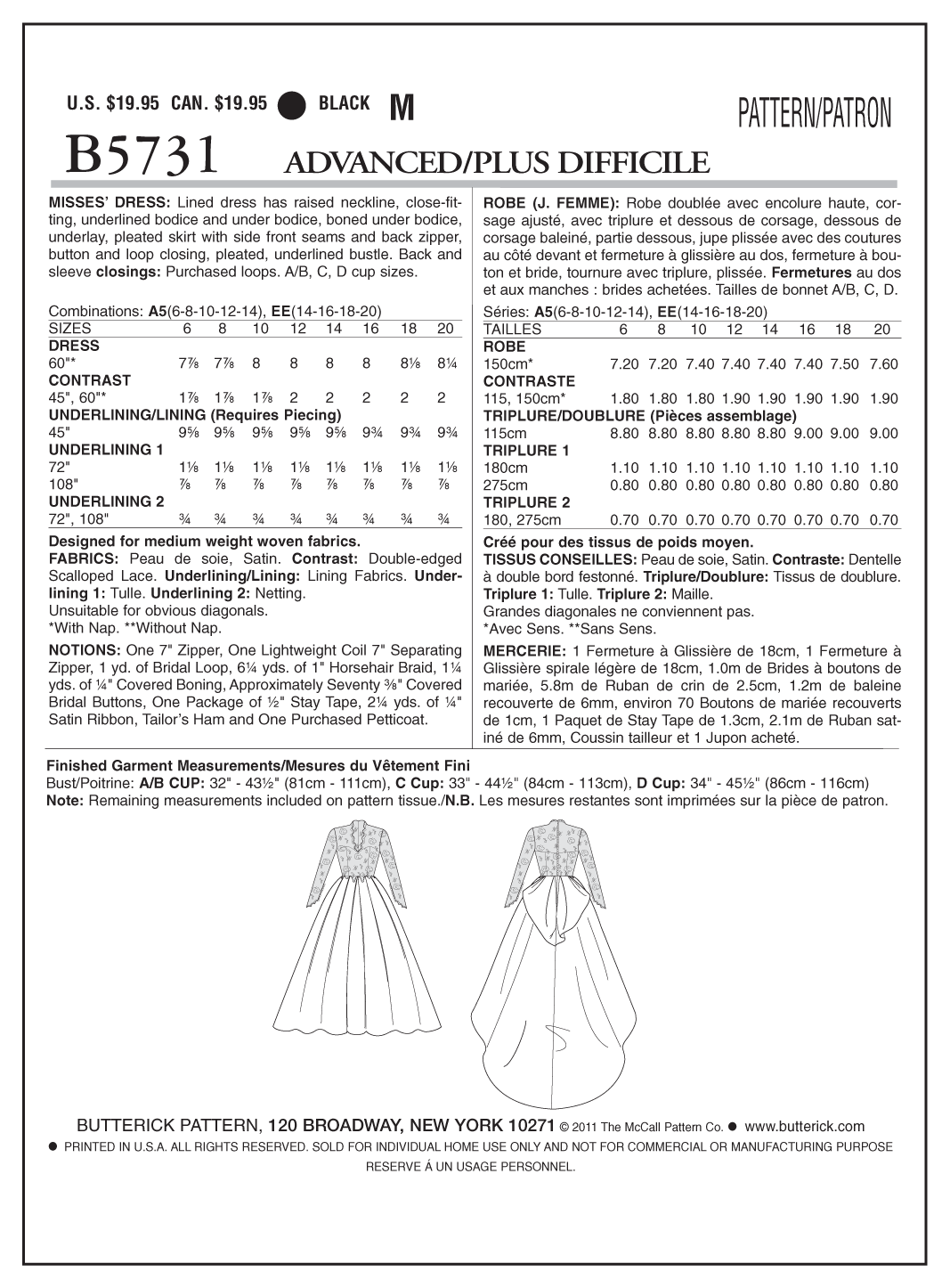 Butterick B5731 misses' special occasion dress sewing pattern envelope