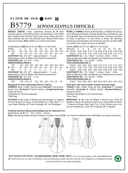 Butterick B5779 misses' special occasion dress sewing pattern envelope