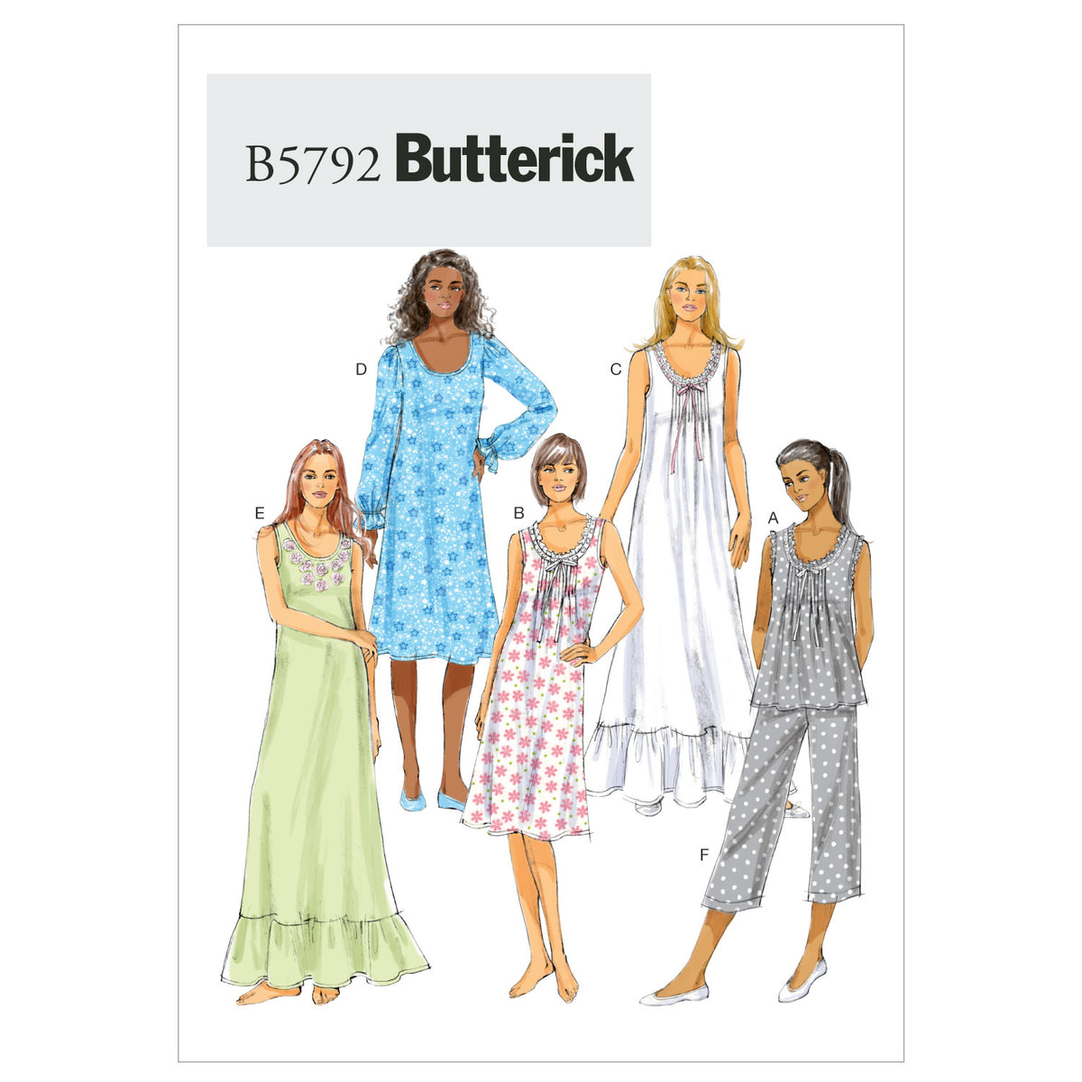 Butterick B5792 misses' nightwear top & gown sewing pattern envelope