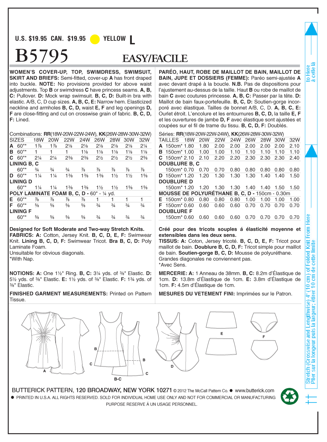 Butterick B5795 women's plus size cover-up sewing pattern envelope