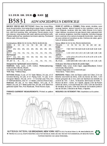 Butterick B5831 misses' costume dress sewing pattern envelope