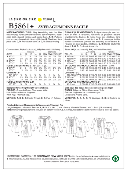 Butterick B5861 women's plus size tunic sewing pattern envelope