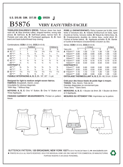Butterick B5876 toddler dress sewing pattern envelope