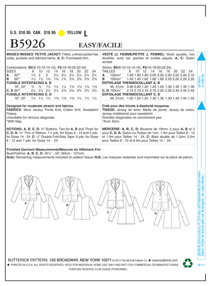 Butterick B5926 misses' jacket sewing pattern envelope
