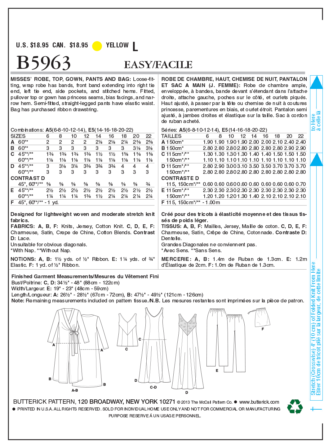 Butterick B5963 sewing pattern envelope showing wrap robe designs