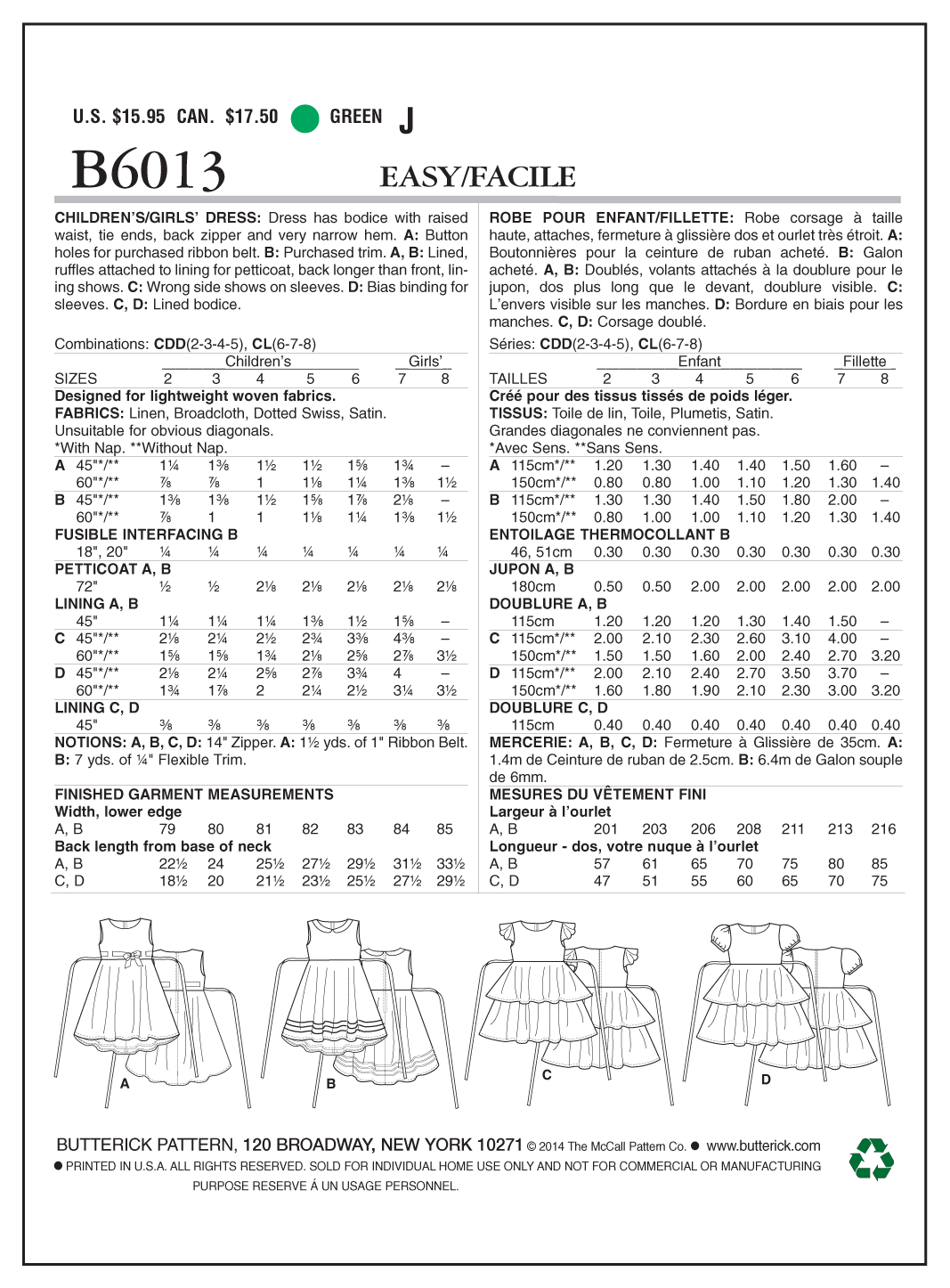Butterick B6013 sewing pattern envelope showing dress designs