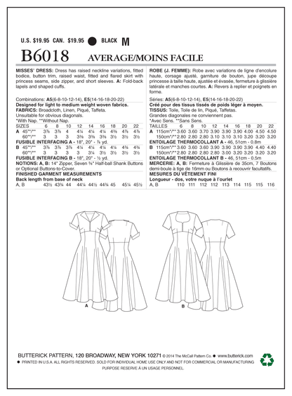 Butterick B6018 sewing pattern envelope showing fitted dress designs
