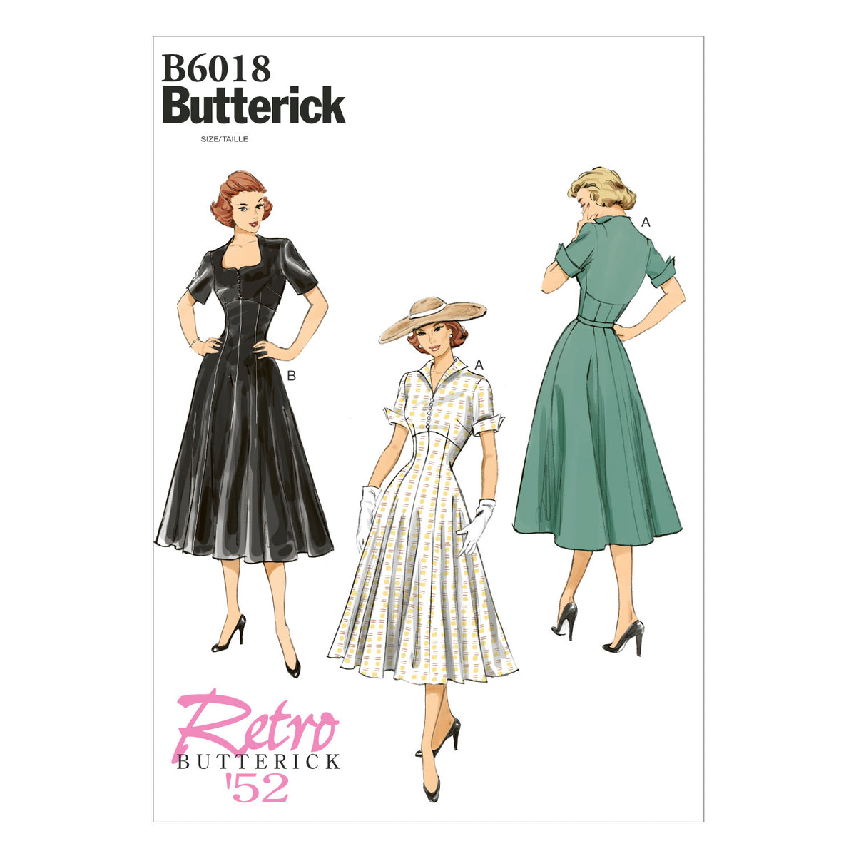 Butterick B6018 sewing pattern envelope showing fitted dress designs