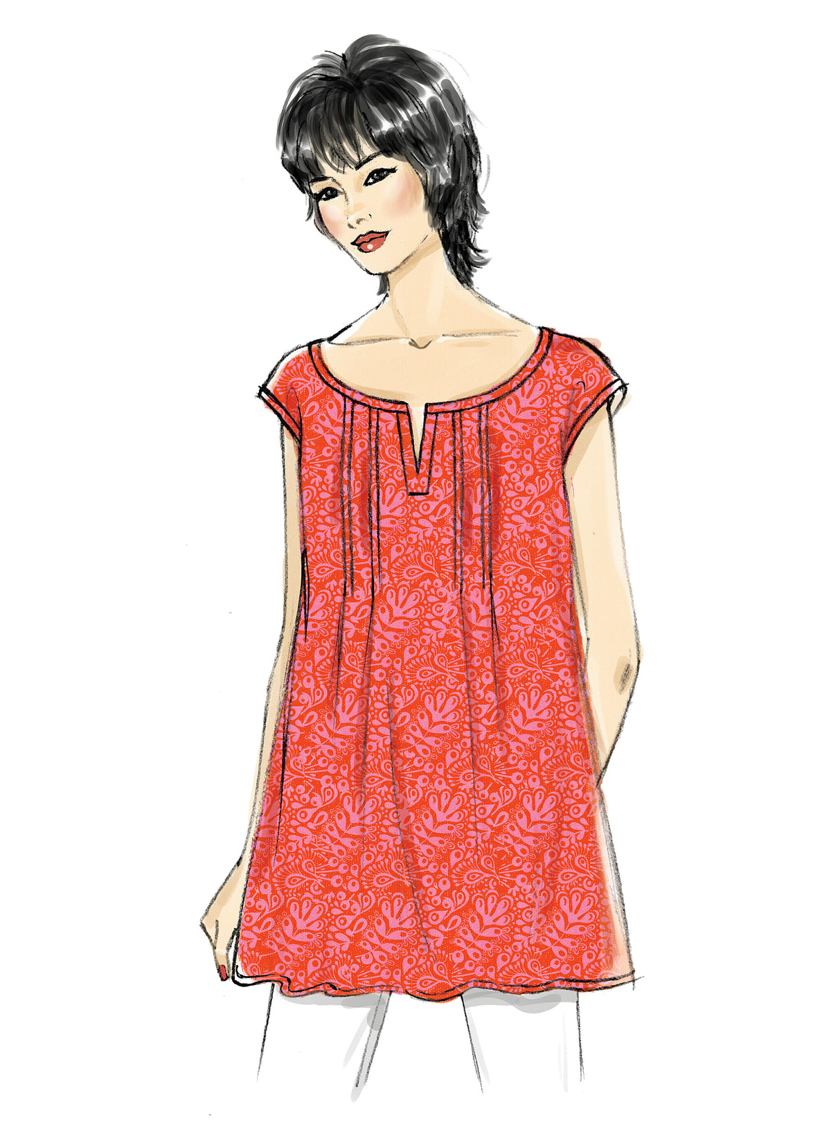 Butterick B6024 sewing pattern envelope showing pullover top designs