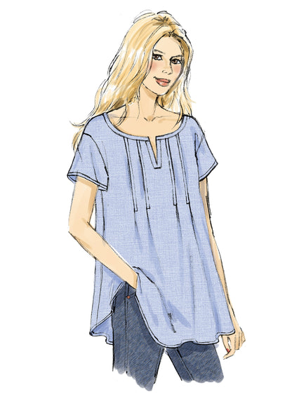 Butterick B6024 sewing pattern envelope showing pullover top designs