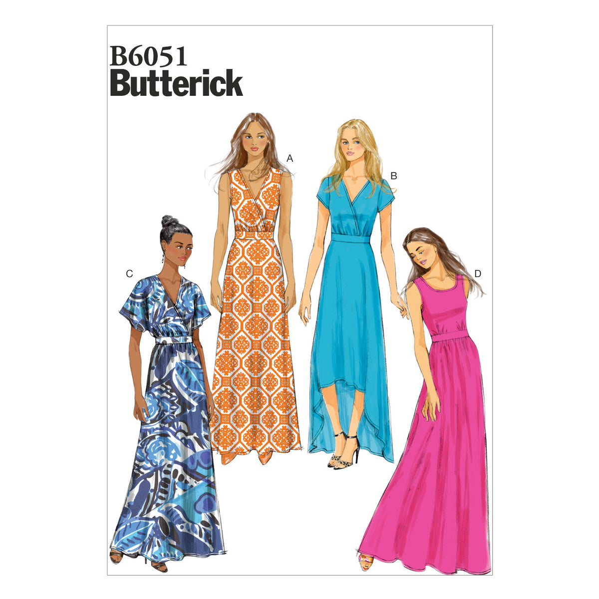 Butterick B6051 sewing pattern envelope showing pullover dress designs
