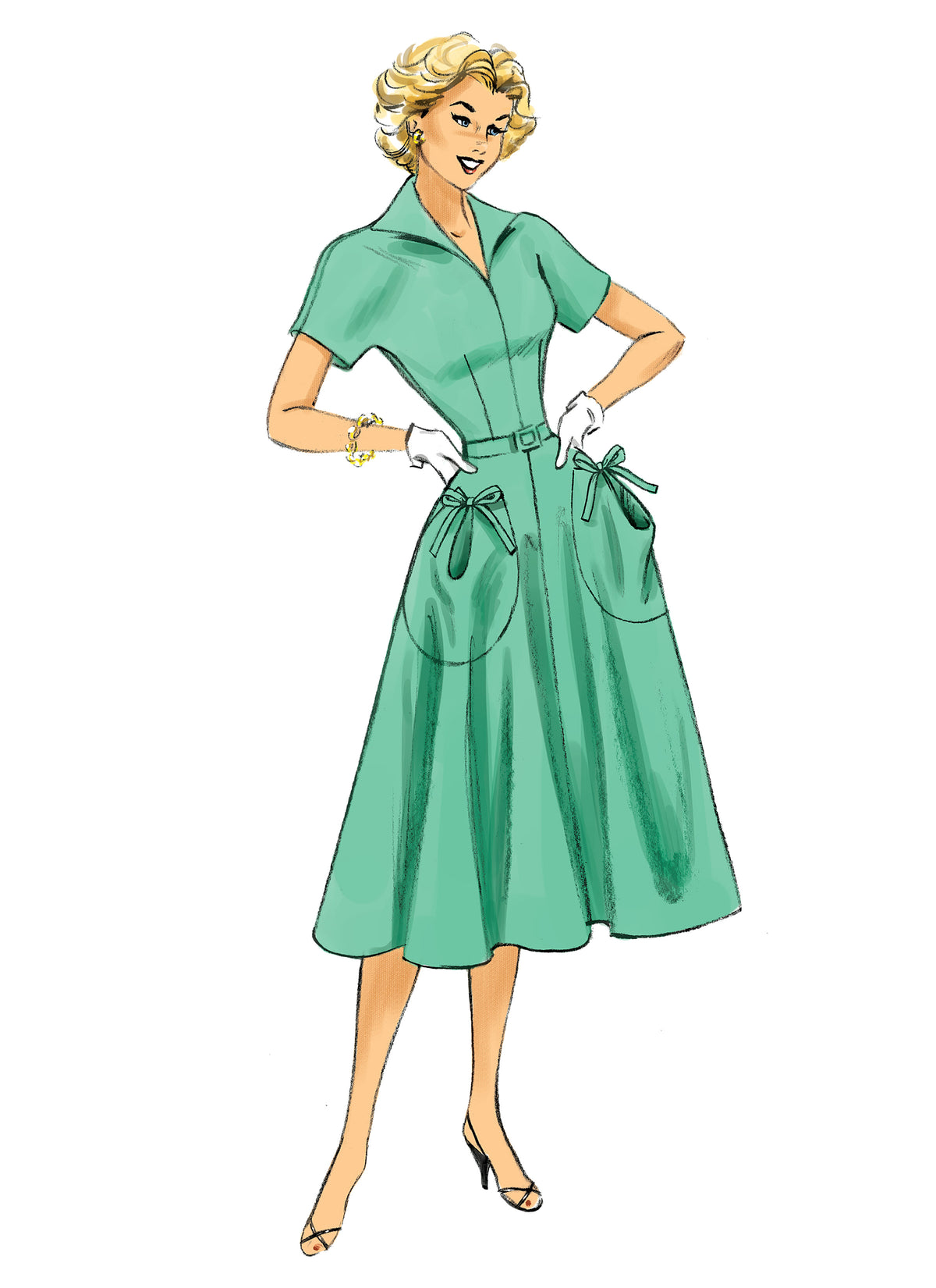 Butterick B6055 sewing pattern envelope showing belted dress designs