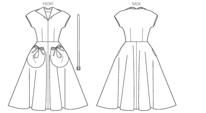Butterick B6055 sewing pattern envelope showing belted dress designs