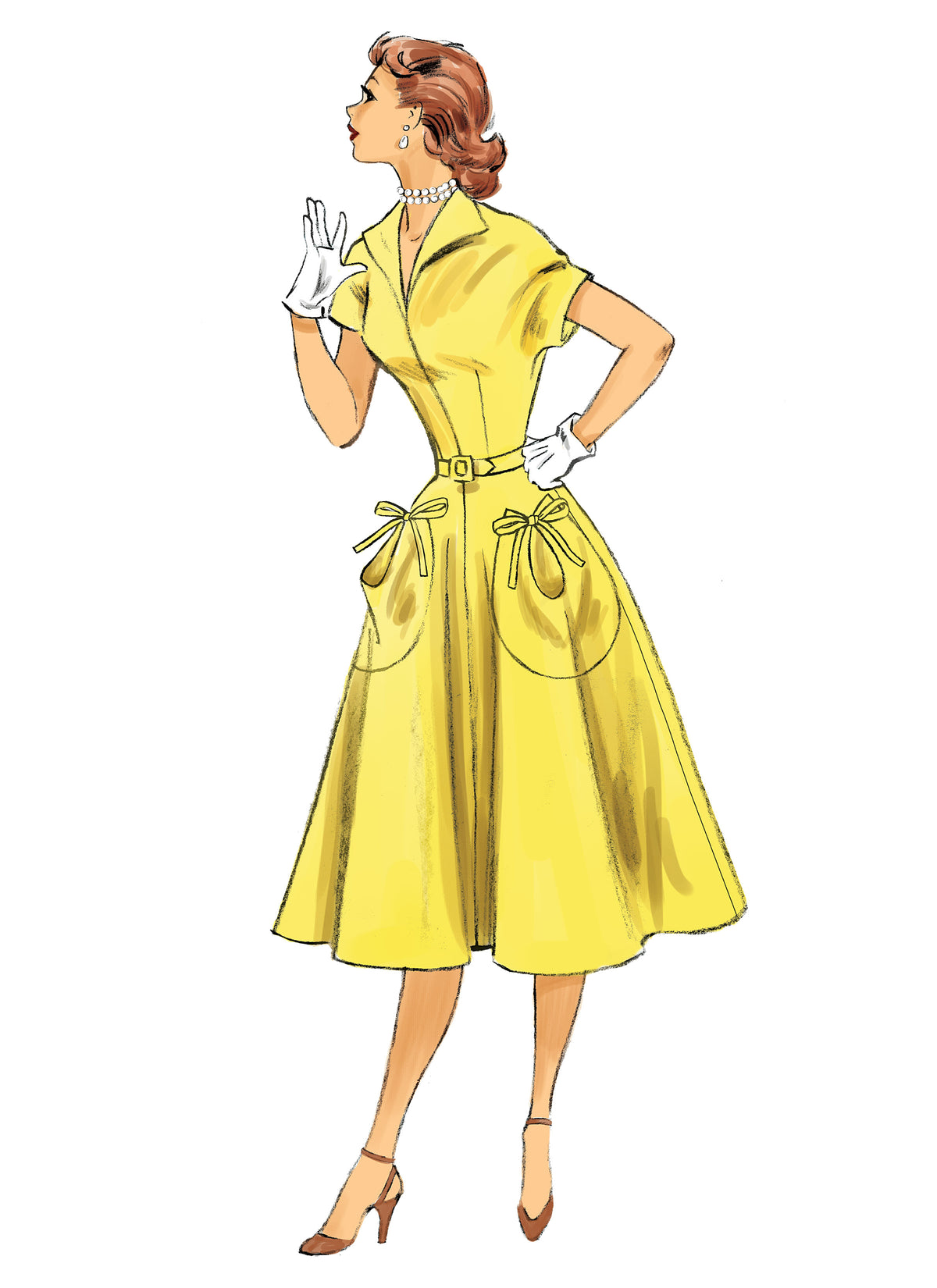 Butterick B6055 sewing pattern envelope showing belted dress designs