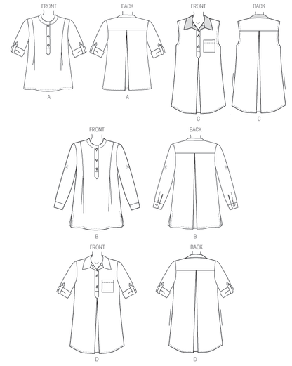 Butterick B6099 sewing pattern envelope showing tunic top designs