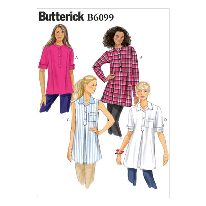 Butterick B6099 sewing pattern envelope showing tunic top designs