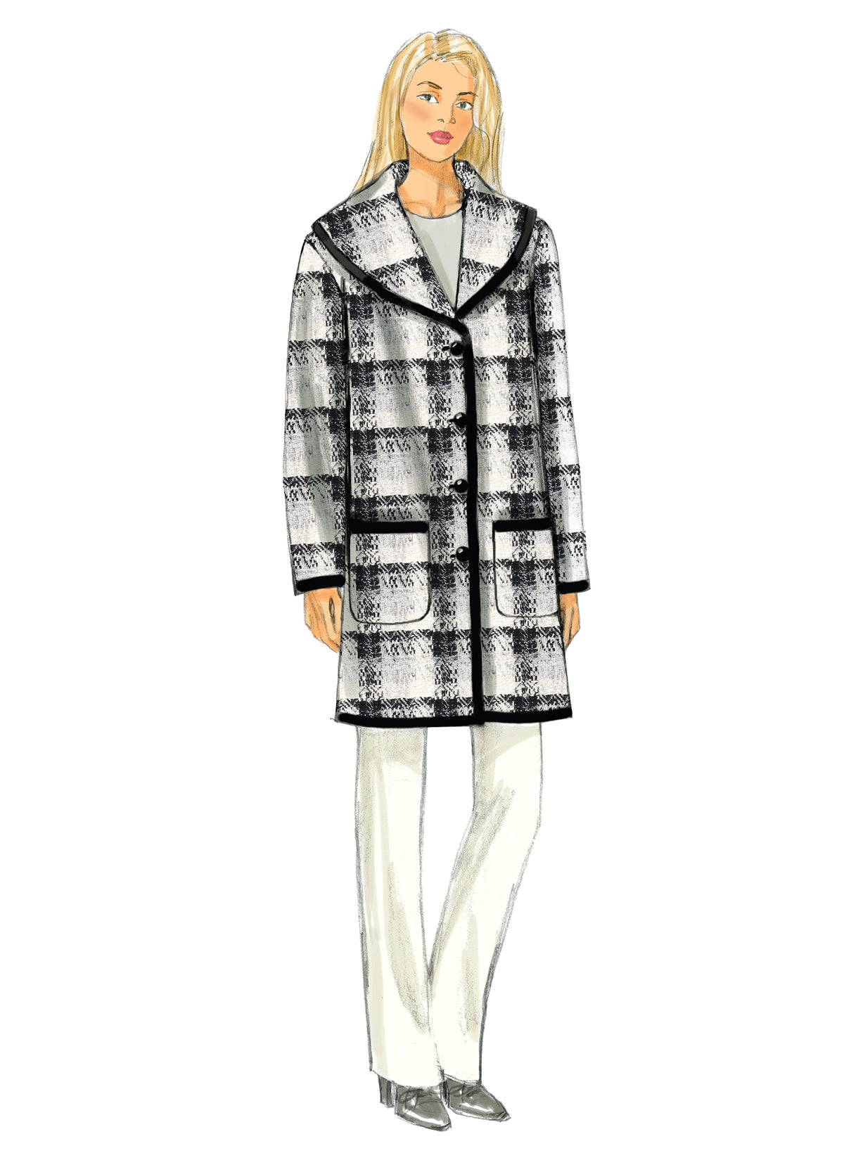 Butterick B6107 sewing pattern envelope showing unlined coat designs