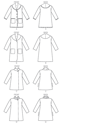 Butterick B6107 sewing pattern envelope showing unlined coat designs