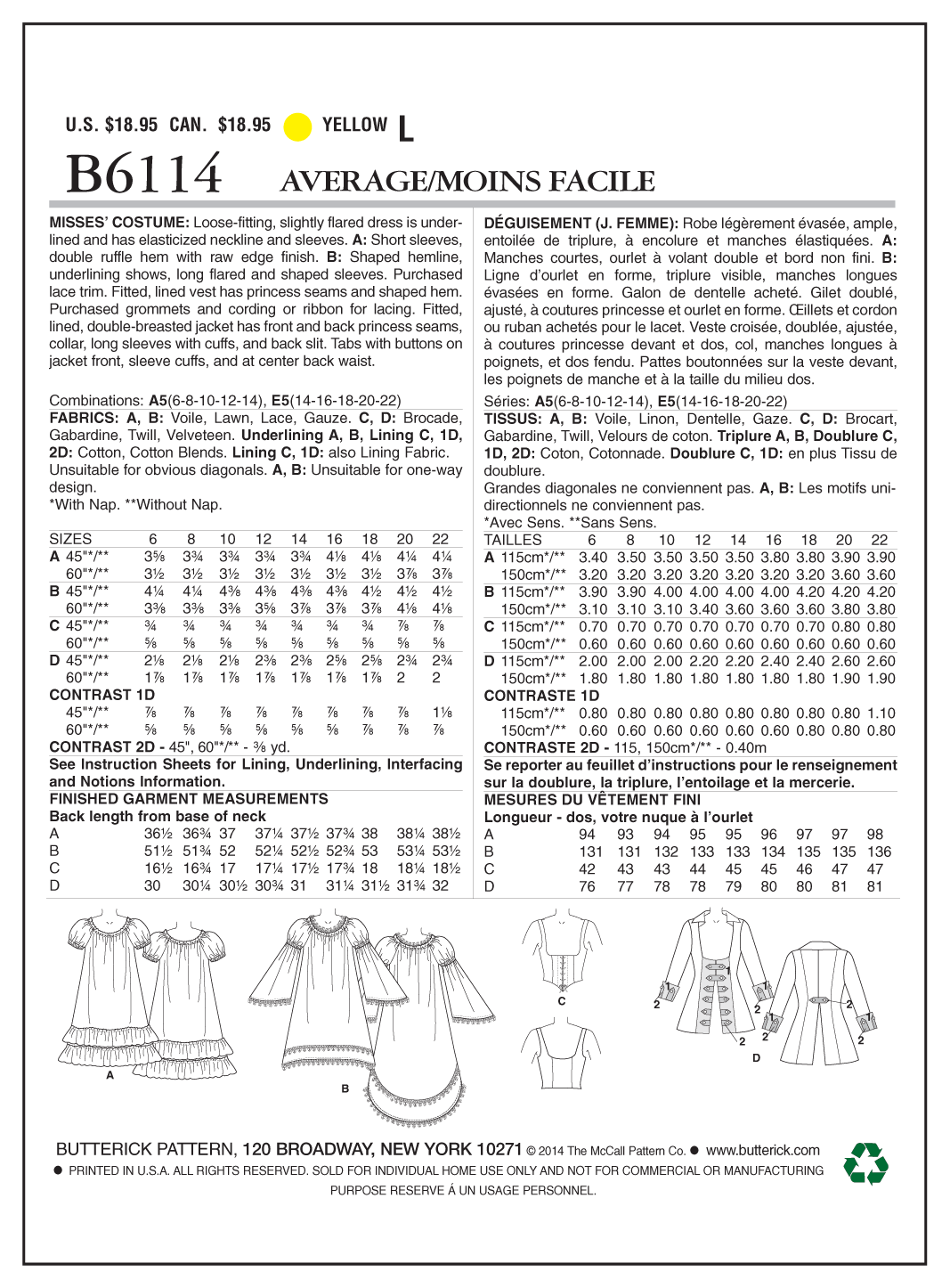 Butterick B6114 sewing pattern envelope showing flared dress designs